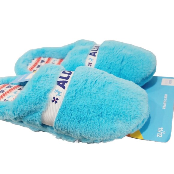 ALDI GEAR 2023 Men's Ltd Ed Holiday Faux Fur Plush Blue Logo Slippers, Size 13 - Picture 2 of 7
